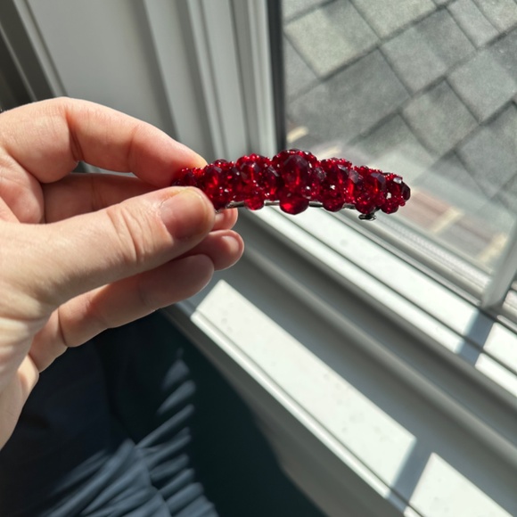 Red Bead Hair Clip - Large Beads Across with Small Bead Surround - Picture 6 of 7